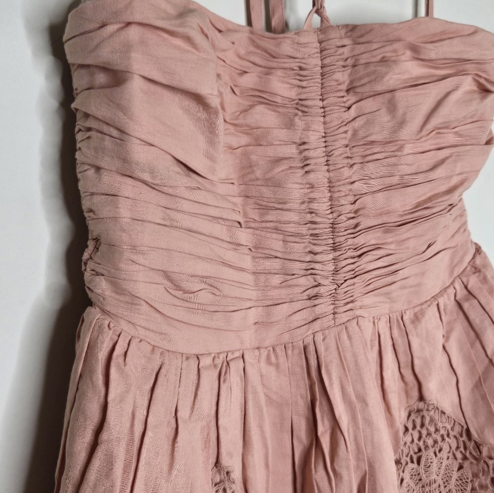 Ulla Johnson Savannah Halter Mini Dress Peach Lace Tiered Boho Romantic - Picture 4 of 12